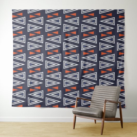 Dark Blue and Red Geometric Triangles Pattern Wandkleed (In Situ (horizontaal))