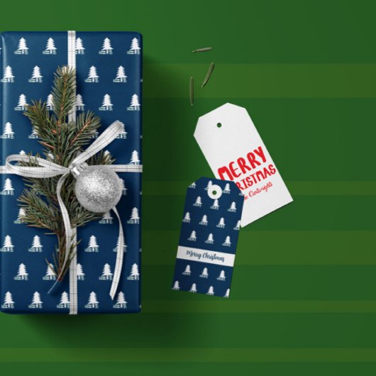 Dark Blue and White Christmas Tree Design Cadeaulabel