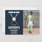 Dark Blue Baseball Invitations Anniversaire avec p (Devant)