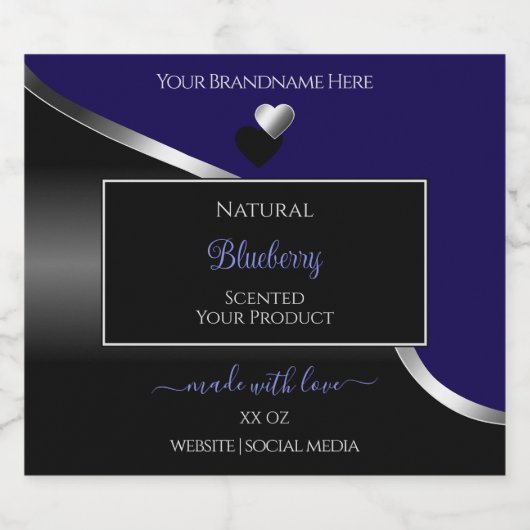 Dark Blue Black Wavy Silver Hearts Product Labels Likeurfles Etiket (Enkel label)