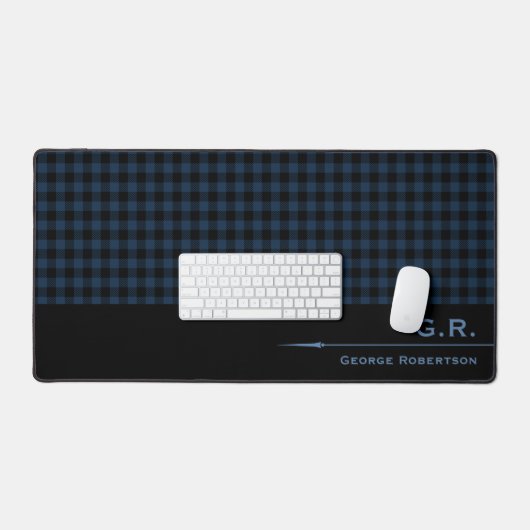 Dark Blue Buffalo Check Monogrammed For Him Bureaumat (Keyboard & Muis)