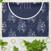 DARK BLUE CHRISTMAS WINTER FOREST MONOGRAM THEEDOEK (Gevouwen)
