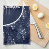 DARK BLUE CHRISTMAS WINTER FOREST MONOGRAM THEEDOEK (Quarter Fold)