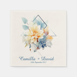 Dark Blue Cub-Flower: Personalized Wedding Napkins Servet