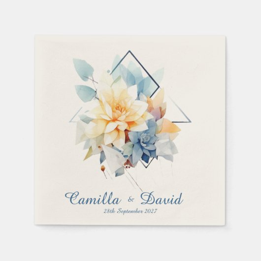 Dark Blue Cub-Flower: Personalized Wedding Napkins Servet (Voorkant)