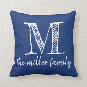Dark Blue Custom Monogrammed Family Pillow Kussen