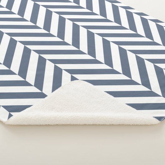 Dark Blue en White Geometric Herringbone Pattern Sherpa Deken (3/4)