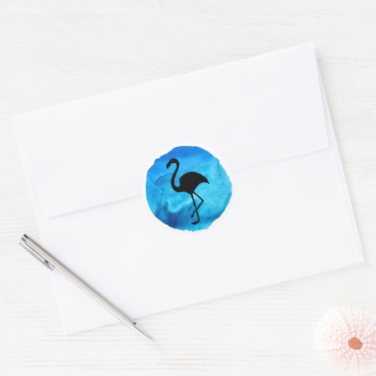 Dark Blue Flamingo Ronde Sticker (Envelop)