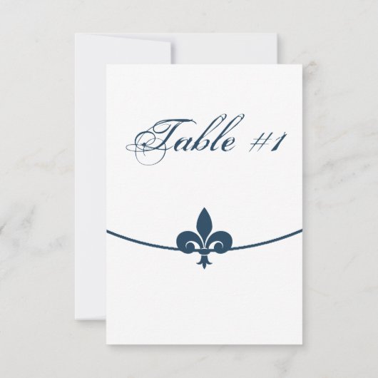 Dark Blue Fleur de Lis Reception Table Card Kaart (Achterkant)