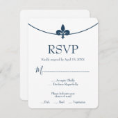 Dark Blue Fleur de Lis Wedding RSVP Kaart (Voorkant / Achterkant)