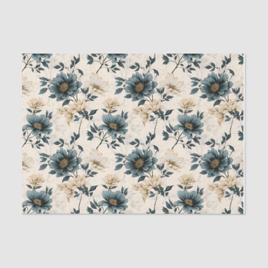 Dark Blue Floral Design Tissuepapier (Voorkant)