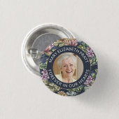 Dark Blue Floral Photo Funeral Button (Voorkant /achterkant)