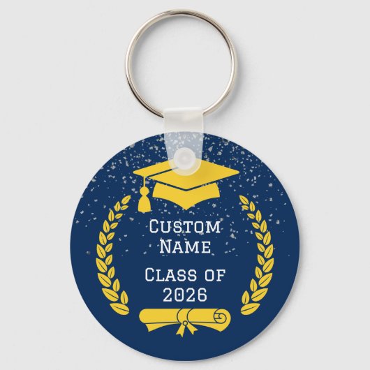 Dark Blue & Gold Class of 2026 Graduation Keychain (Voorkant)