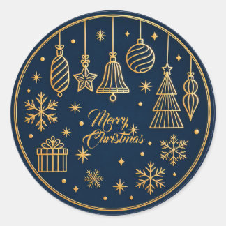Dark Blue &Gold Ornament Merry Christma Sticker Ronde Sticker