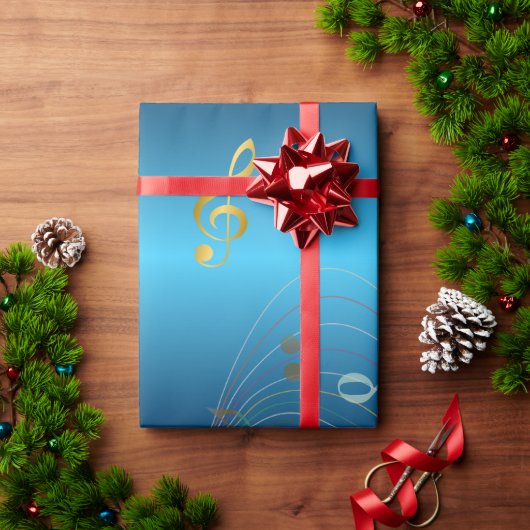 Dark Blue Gradient Elegant Music Notes Cadeaupapier (Feestdagen Geschenken)