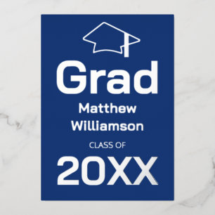 Dark Blue Graduation Party Folie Uitnodiging