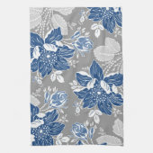 Dark Blue Gray Floral Kitchen Cloth Towel Theedoek (Verticaal)
