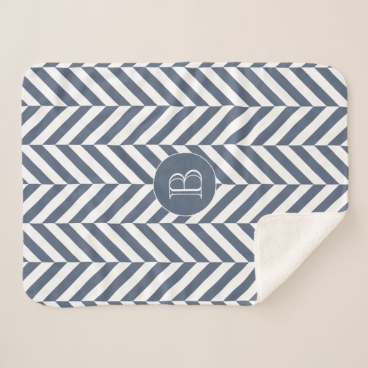 Dark Blue Herringbone Pattern Custom Monogram Sherpa Deken (Voorkant (horizontaal))