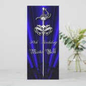 Dark Blue Lace Masquerade Silver 50th Birthday Kaart (Staand voorkant)