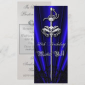 Dark Blue Lace Masquerade Silver 50th Birthday Kaart (Voorkant / Achterkant)