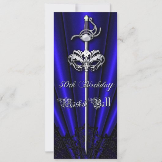 Dark Blue Lace Masquerade Silver 50th Birthday Kaart (Voorkant)