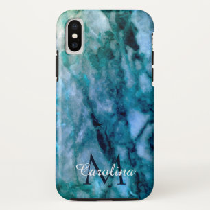 Dark Blue Marble, gepersonaliseerde monogrammen iPhone X Hoesje