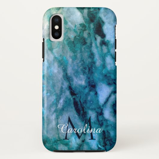 Dark Blue Marble, gepersonaliseerde monogrammen Case-Mate iPhone Case (Achterkant)
