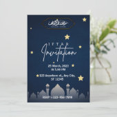 Dark Blue Minimalist Iftar Invitation Kaart (Staand voorkant)