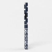 Dark Blue Monogrammed Damask Polka Dots Pattern Case-Mate iPhone Case (Achterkant/rechts)