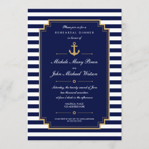 Dark Blue Nautical Rehearings Dinner Invitation Kaart