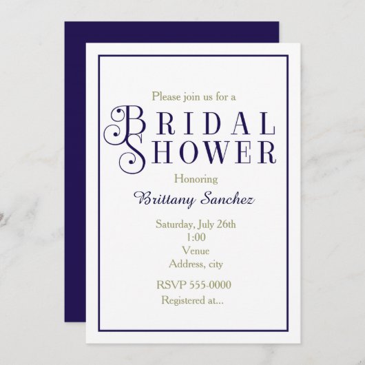 Dark Blue Navy Vrijgezellenfeest Classy Invitation Kaart (Voorkant / Achterkant)