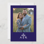 Dark Blue Ornate Christian Cross Wedding Initials Save The Date (Achterkant)