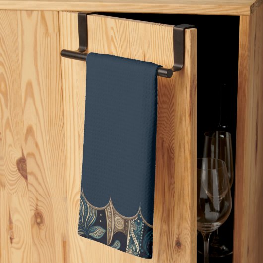 Dark Blue Paisley Patterned Accent Theedoek (Derde Gevouwen)