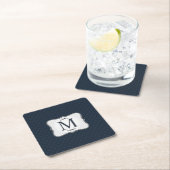 Dark Blue Pattern - Classy Mannen's Monogram Vierkante Kartonnen Onderzetter (Insitu)