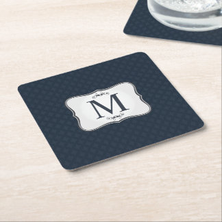 Dark Blue Pattern - Classy Mannen's Monogram Vierkante Kartonnen Onderzetter
