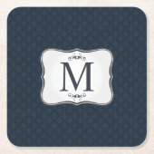 Dark Blue Pattern - Classy Mannen's Monogram Vierkante Kartonnen Onderzetter (Voorkant)