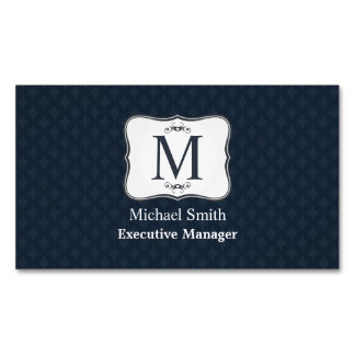 Dark Blue Pattern - Classy Mannen's Monogram Visitekaartje Magneet