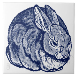 Dark Blue Rabbit Bunny Drawing Art Trivet Tegeltje