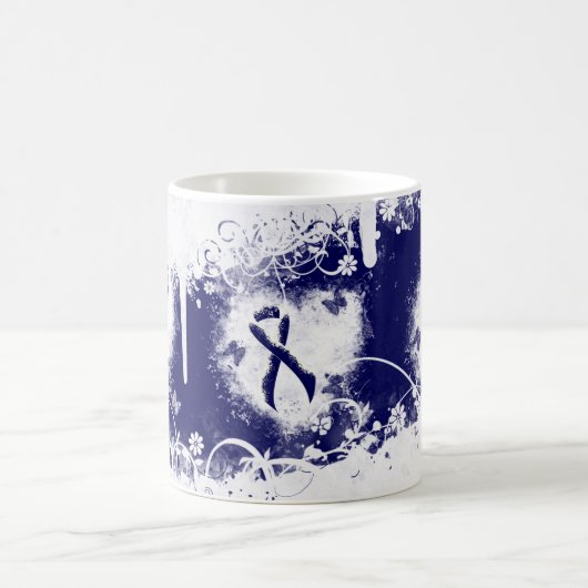 Dark Blue Ribbon Grunge Heart Koffiemok (Center)