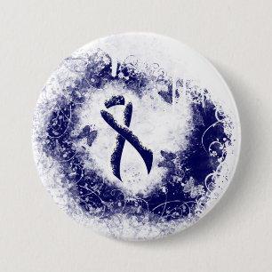Dark Blue Ribbon Grunge Heart Ronde Button 7,6 Cm