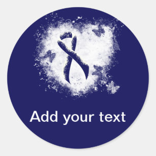 Dark Blue Ribbon Grunge Heart Ronde Sticker