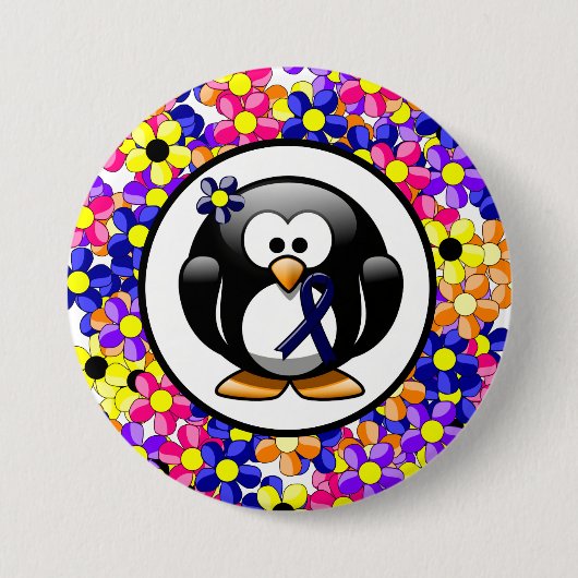 Dark Blue Ribbon Penguin Ronde Button 7,6 Cm (Voorkant)