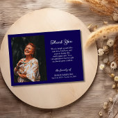 Dark Blue Romantic Customize Photo Funeral Thank Bedankkaart