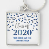 Dark Blue Silver Afstuderen Class of 2020 Confetti Sleutelhanger (Voorkant)