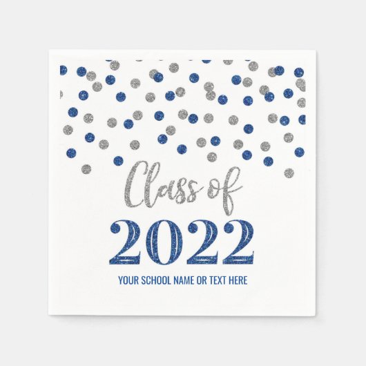 Dark Blue Silver Confetti Klasse 2022 Servet (Voorkant)