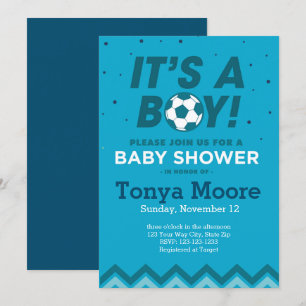 Dark Blue Soccer Baby shower Invitation Kaart
