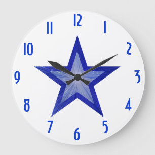 Dark Blue Star 'nombres' horloge ronde blanche