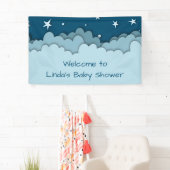 Dark Blue Stars Celestial Welcome Baby shower Spandoek (Insitu)