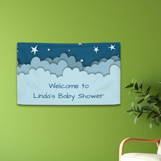 Dark Blue Stars Celestial Welcome Baby shower Spandoek