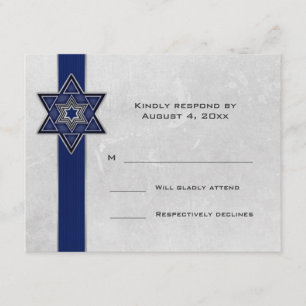 Dark Blue Stripe Star Bar Mitzvah RSVP Kaartje